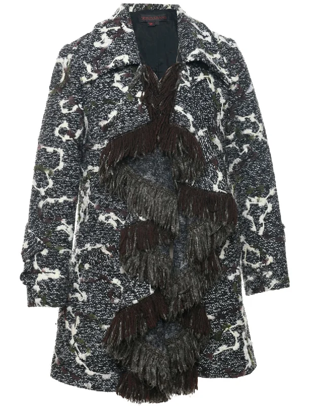 Fringed Wool Coat - M Collared Crew Neck Turtle Neck