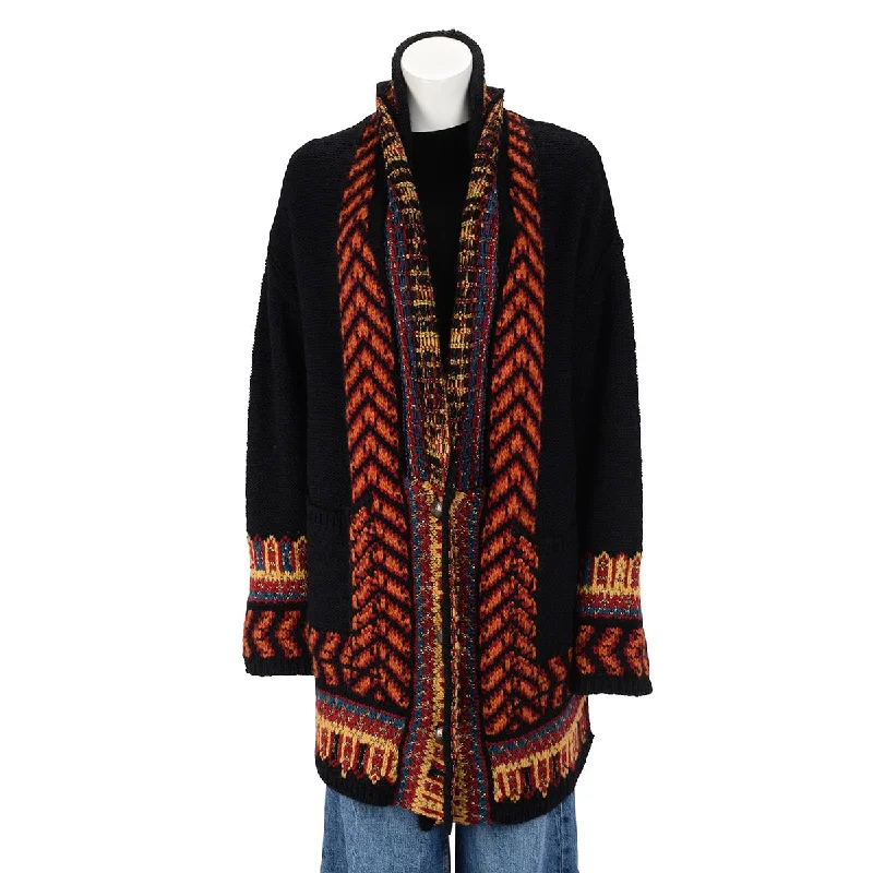 Etro Multi Colour Chunky Knit Dragon Coat IT 44 Square Neck One-Shoulder Off-the-Shoulder Etro Multi Colour Chunky Knit Dragon Coat IT 44 Square Neck One-Shoulder Off-the-Shoulder