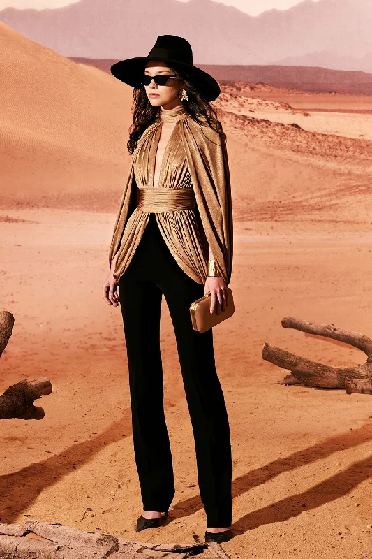 Open sleeves bodice paired with trousers Trousers sophisticated sleek