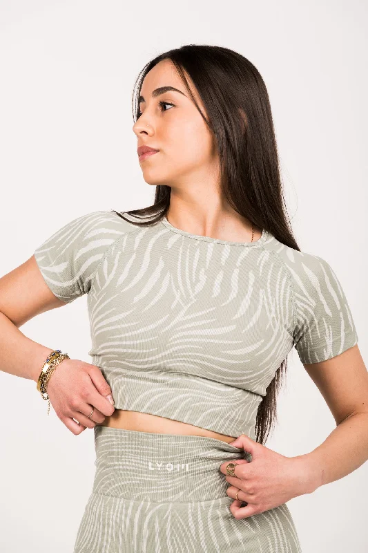 LYOM™ Savage Camo Crop Top - Jade Green Iron Safe Non-Iron Wrinkle Free