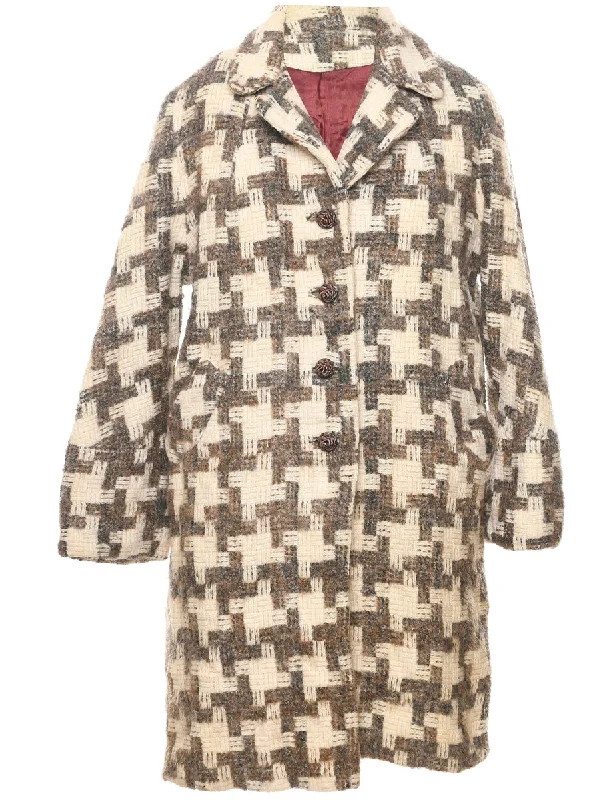 Single Breasted Wool Coat - L Striped Polka Dot Floral