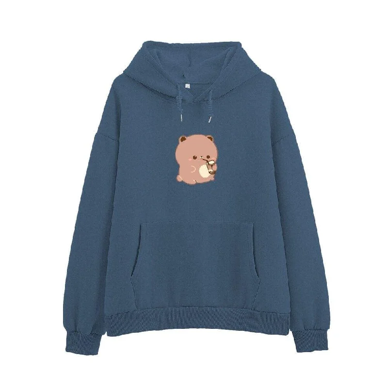 Simple Cartoon Printed Hoodie Female Hoodie with Ribbed Cuffs Snug Fit Comfort