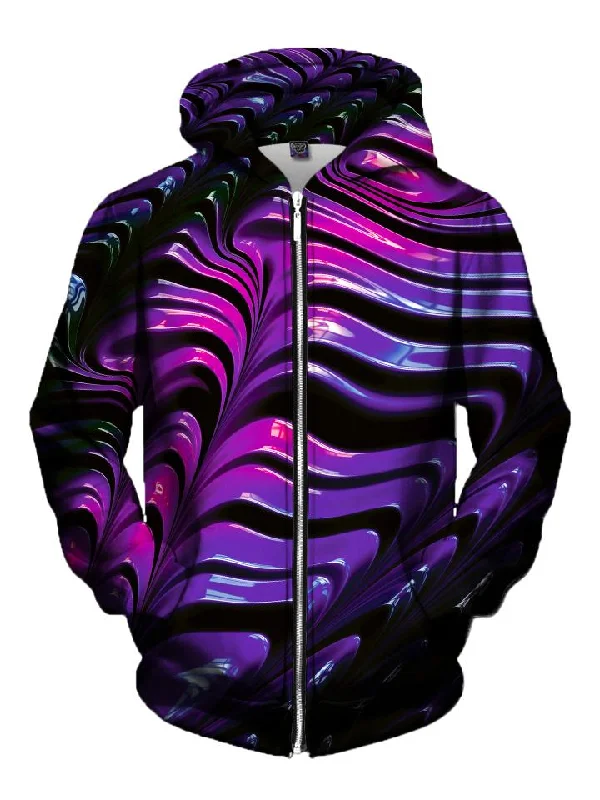 Wavvy Purple Silky Paint Zip-Up Hoodie Hoodie Dress Longline Feminine