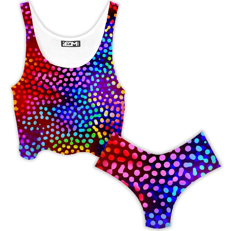 Solar Dots Crop Top and Booty Shorts Combo Spandex Blend Rayon Blend Denim Blend