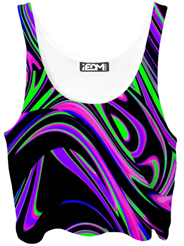 Violet and Lime Blackout Drip Crop Top Chenille Brocade Lace