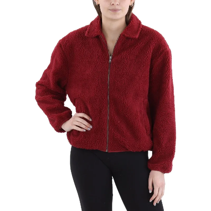 RVCA Womens Savage Collar Faux Fur Teddy Coat Raincoat Turtleneck Coat Wrap Coat
