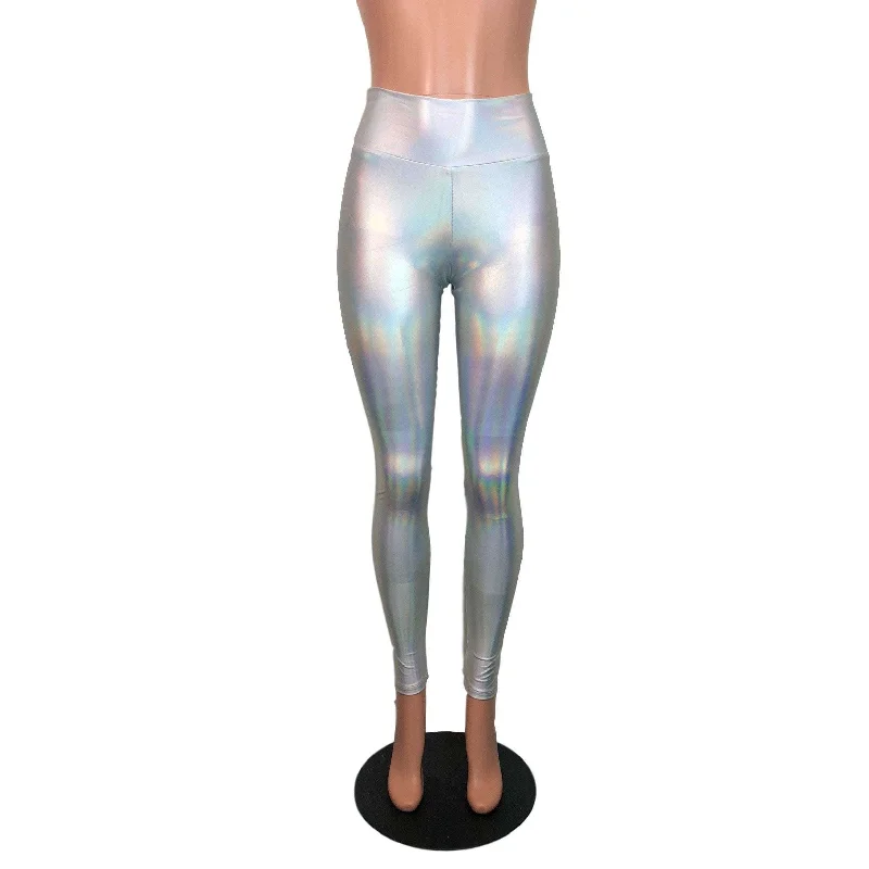 Opal Holographic High Waisted Leggings Pants Stylish Ankle-Length Leggings