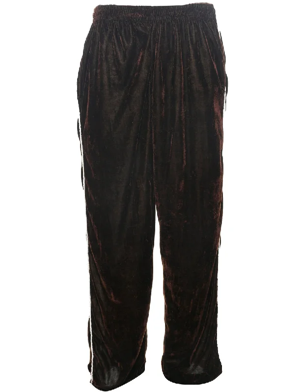 Velvet Fabric Trousers - W30 L30 Wide Leg Loose Fit Mid Waist