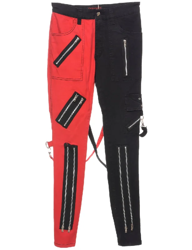Tapered Two Tone Trousers - W28 L32 Trousers Denim Distressed