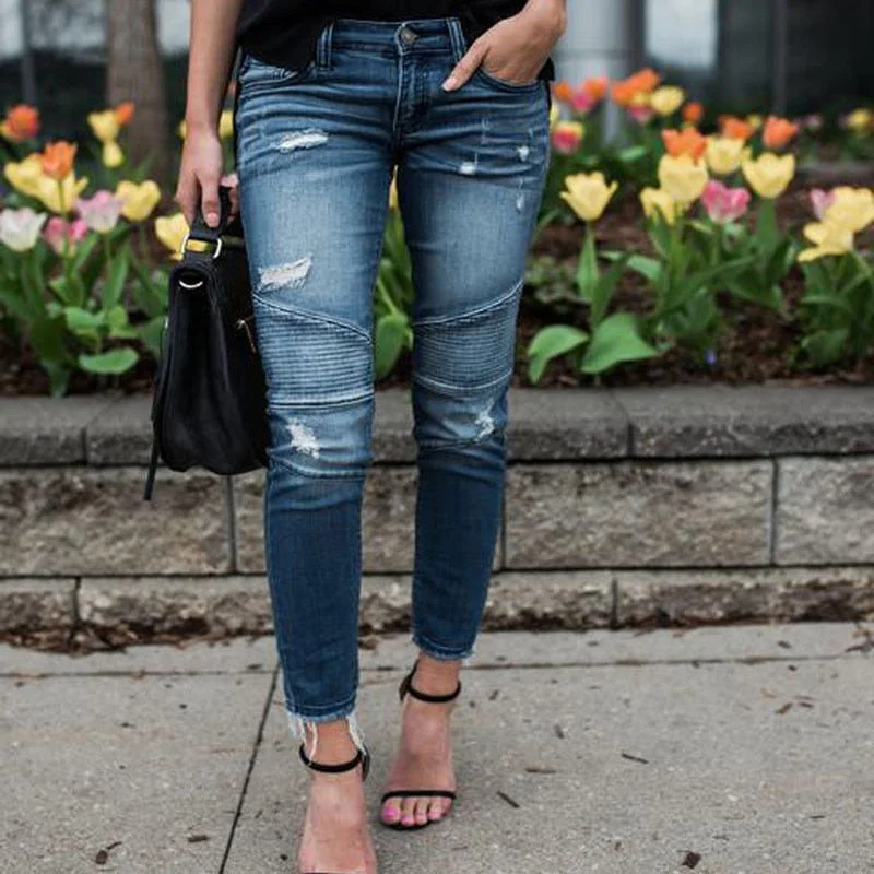 Women Denim Skinny Pants Ripped Destroyed Pleated Stretch Jeans Slim Pencil Trousers Trousers Bootcut Casual Women Denim Skinny Pants Ripped Destroyed Pleated Stretch Jeans Slim Pencil Trousers Trousers Bootcut Casual