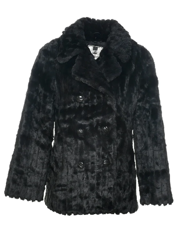 Black Faux Fur Coat - L Plaid Tartan Floral