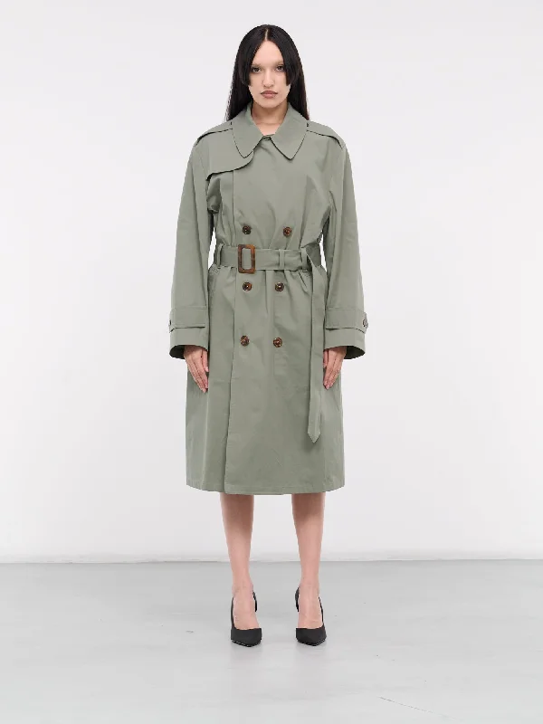 Cut-Out Trench Coat (VAQ07C002-OLIVE) Off-the-Shoulder Jacket Double-Breasted Coat Single-Breasted Coat