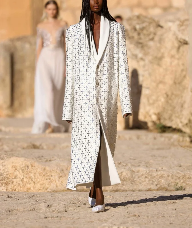 Beaded Crepe Coat Parka Anorak Hoodie