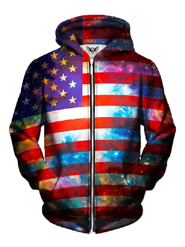 Space White And Blue Galaxy Zip-Up Hoodie Hoodie with Hood Adjustable Protection