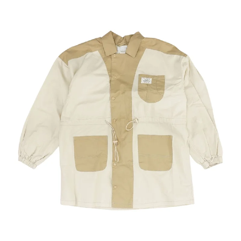 Tan Color Block Coat Embroidered Appliqued Beaded