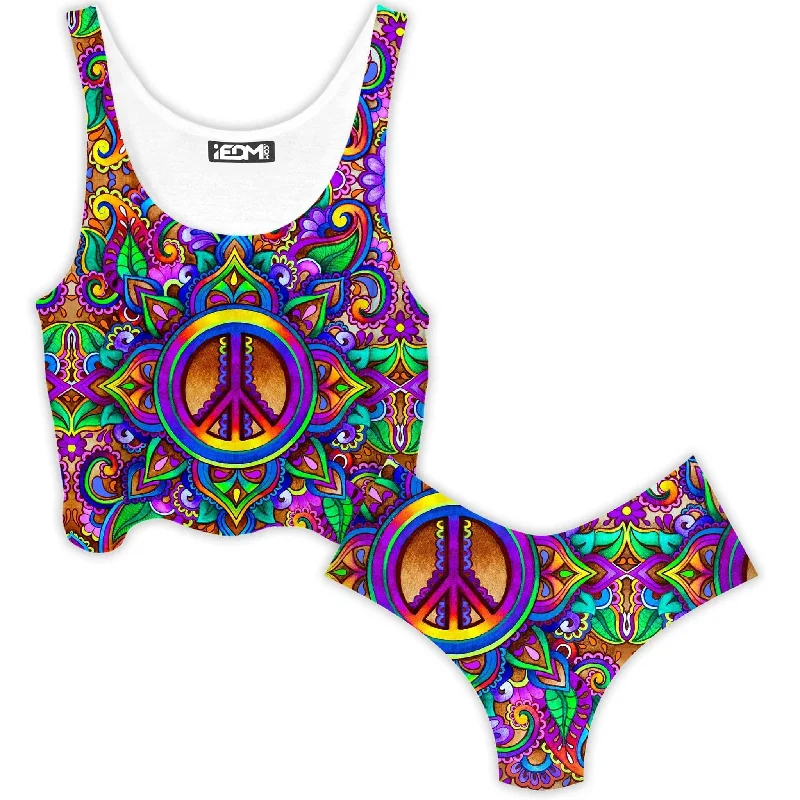 Peace Stock Crop Top and Booty Shorts Combo Spandex Blend Rayon Blend Denim Blend