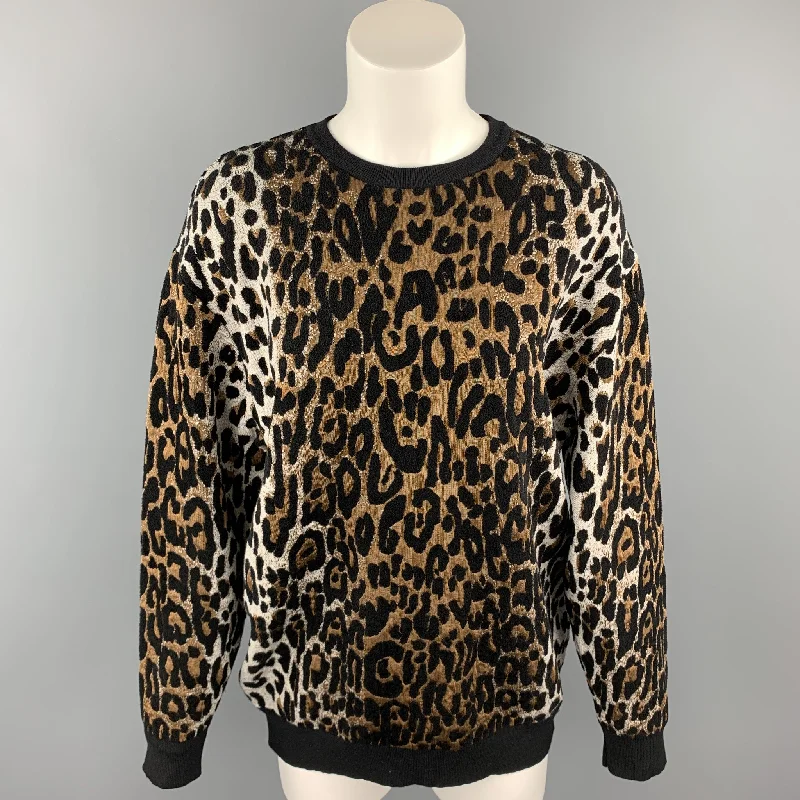 STELLA McCARTNEY Size S Black & Tan Leopard Viscose Blend Pullover Long Bell Sleeve