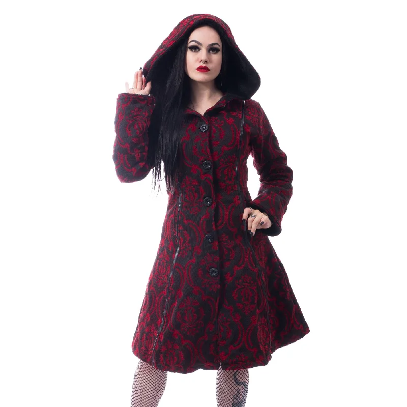MANSION COAT - RED Sequined Lace Ribbed