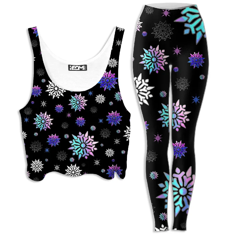 Festive Night Sky Crop Top and Leggings Combo Summer Crop Top Casual Short Sleeve