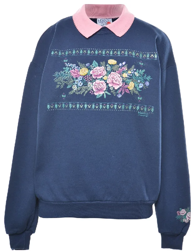 Floral Printed Sweatshirt - L Hoodie with Reflective Safety Nightwear