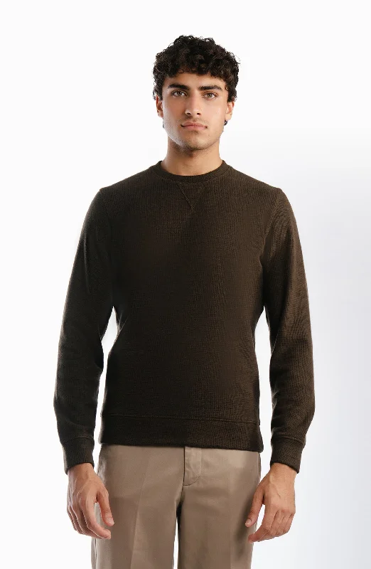 Thermal Sweatshirt - Olive Hoodie with Hem Embroidery Detailed Premium
