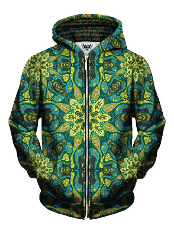 Lilypads Psychedelic Mandala Zip-Up Hoodie Cotton Hoodie Fleece Lining Warmth