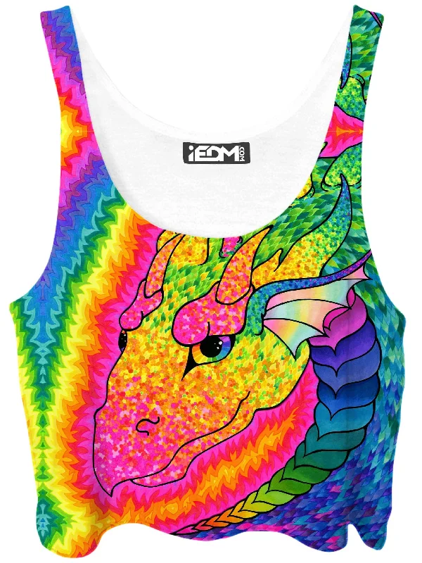 Rainbow Dragon Crop Top Zippered Front Buttoned Front Snap Front