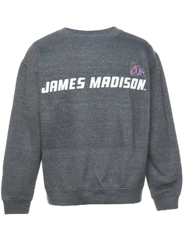 Grey James Madison Printed Sweatshirt - L Hoodie with Toggle Buttons Decorative Unique Grey James Madison Printed Sweatshirt - L Hoodie with Toggle Buttons Decorative Unique