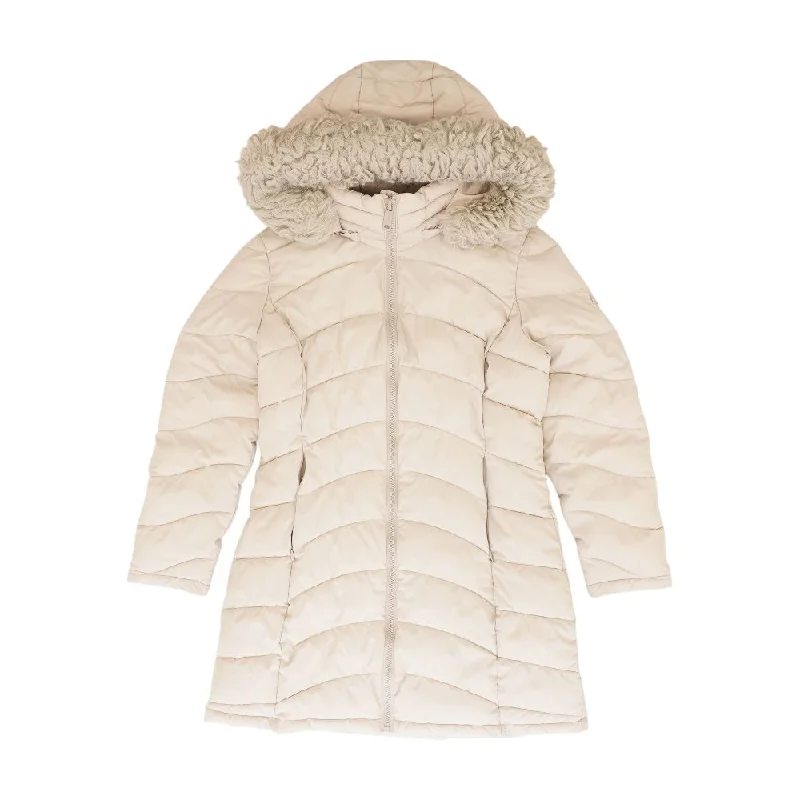 Tan Solid Puffer Coat Pleated Ruffled tiered