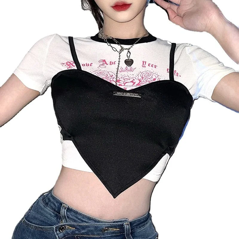 Women's Grunge Cartoon Printed Short Sleeved Crop Top Knit Fabric Woven Fabric Fleece Fabric Women's Grunge Cartoon Printed Short Sleeved Crop Top Knit Fabric Woven Fabric Fleece Fabric