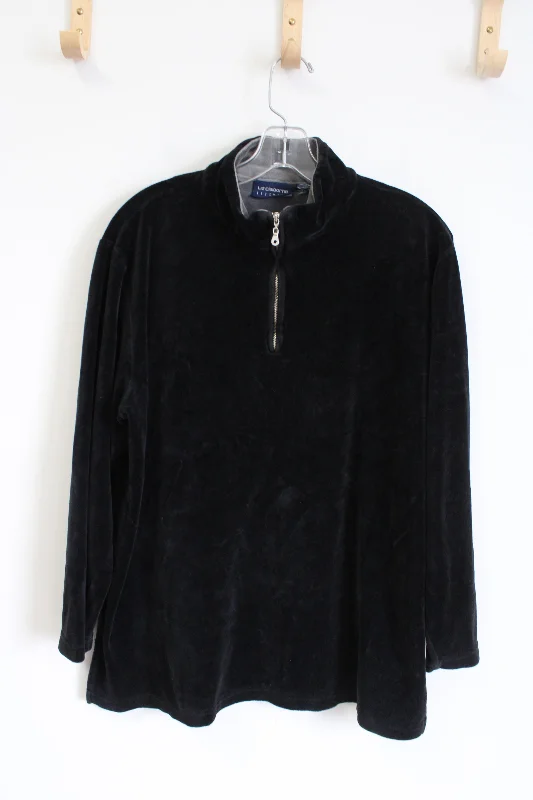 Liz Claiborne Quarter Zip Black Velvet Pullover | XL Solo Sleeve Pullover