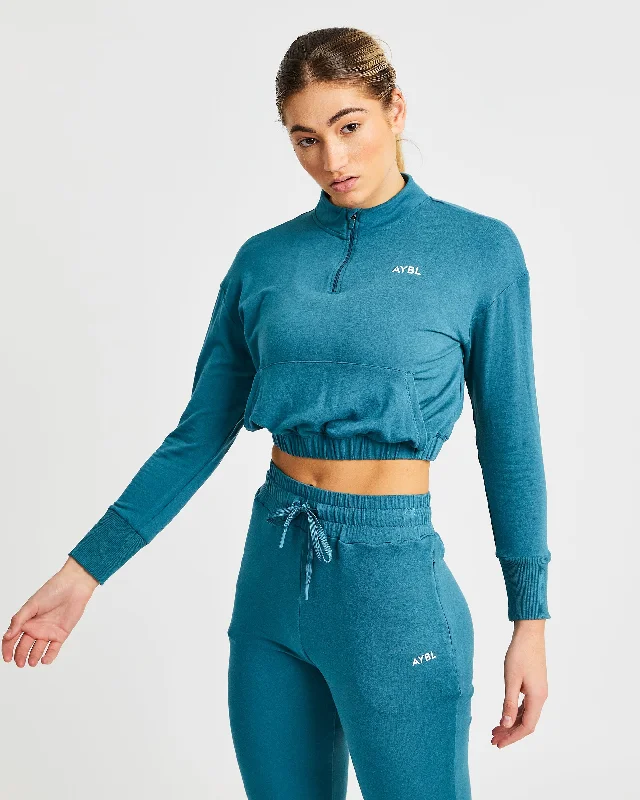 Studio 1/2 Zip Pullover - Deep Teal dolman Sleeve Top