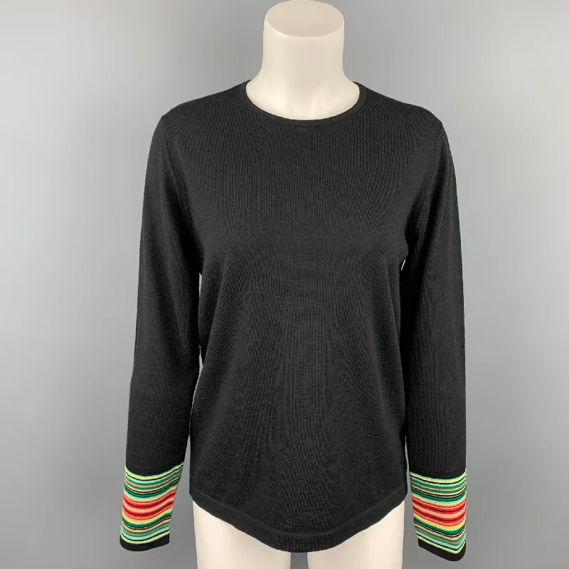 DRIES VAN NOTEN Size S Black Merino Wool Blend Pullover Sheath Sleeve Elegant