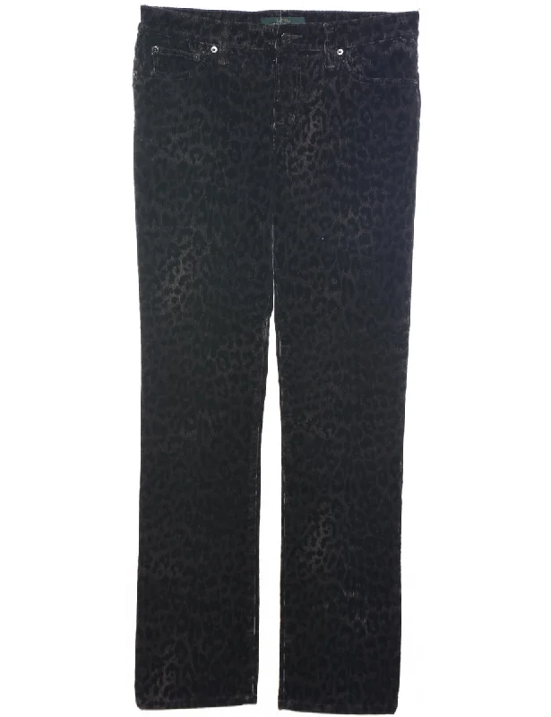 Ralph Lauren Leopard Print Trousers - W31 L32 Wide Leg Loose Fit Mid Waist