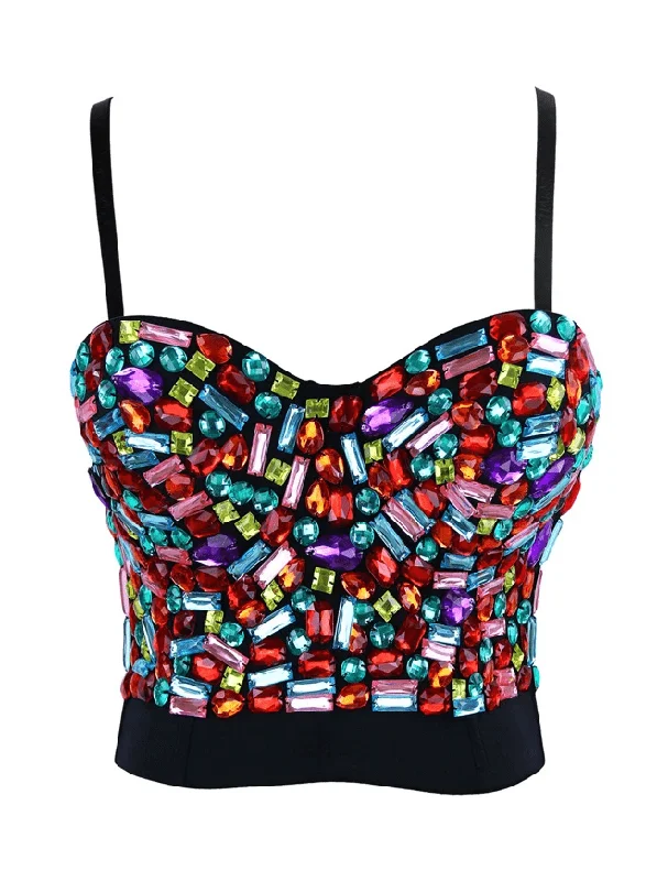 Women's Colorful Rhinestone Push Up Bra Clubwear Party Bustier Crop Top Satin Fabric Silk Fabric Chiffon Fabric Women's Colorful Rhinestone Push Up Bra Clubwear Party Bustier Crop Top Satin Fabric Silk Fabric Chiffon Fabric