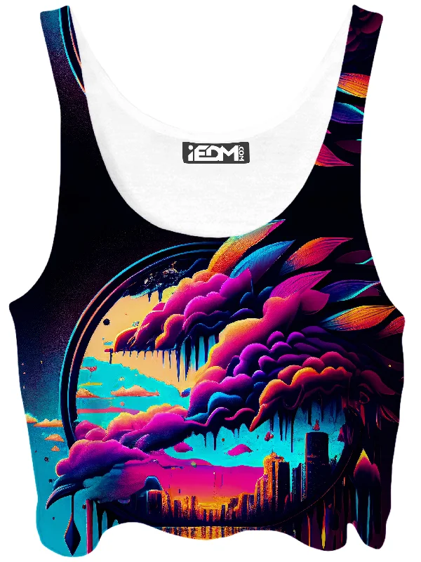 Distant Memory Crop Top Solid Print Embellished