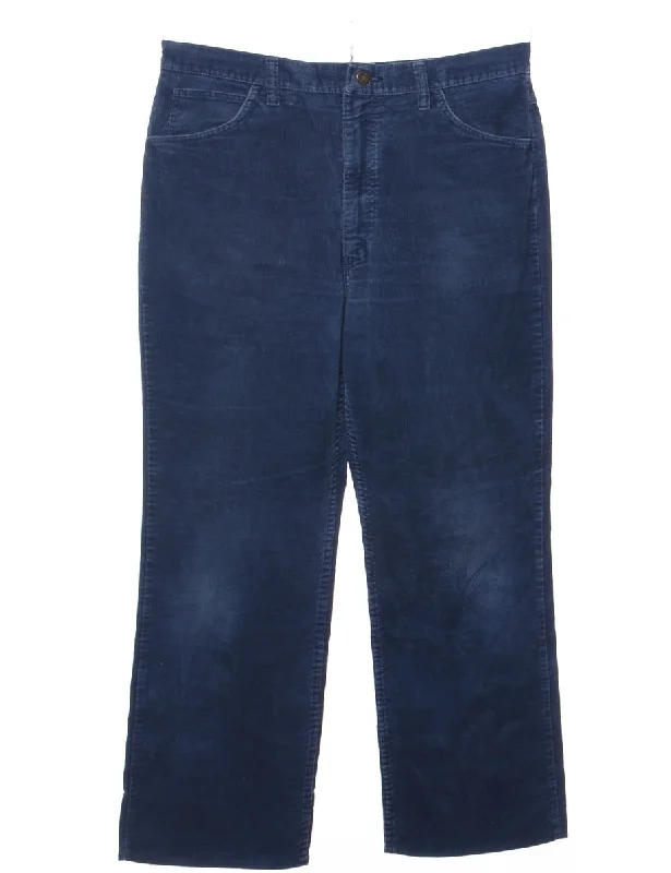 Navy Corduroy Trousers - W34 L26 Trousers Flared Retro