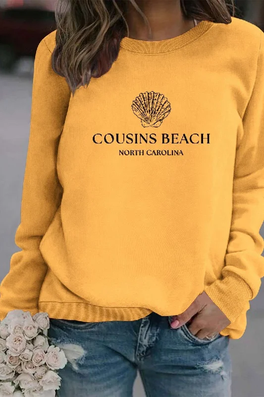 WOMEN COUSINS BEACH PRINTING CREW NECK PULLOVER Soft Wool Sweater