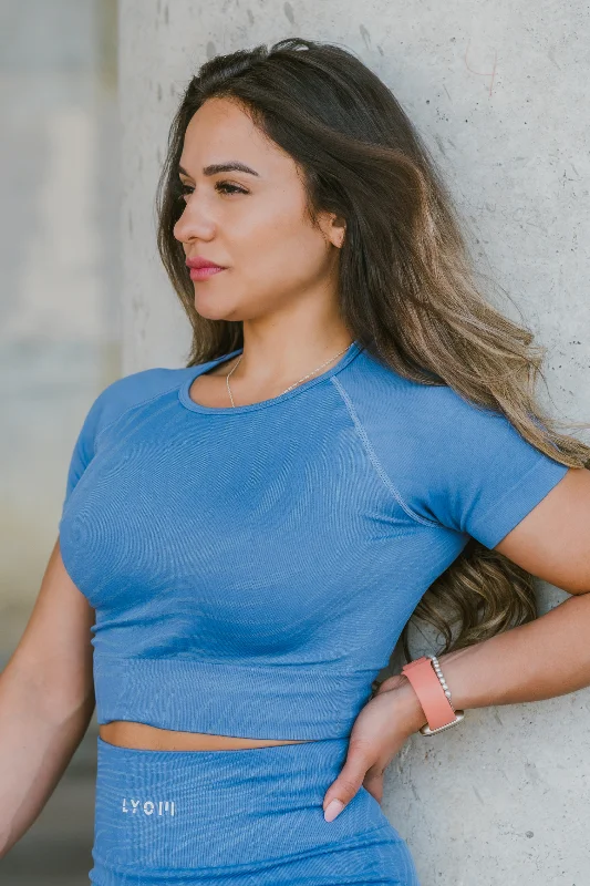 LYOM™ Savage Camo Crop Top - Saphire Blue Handmade Hand-knitted Hand-woven