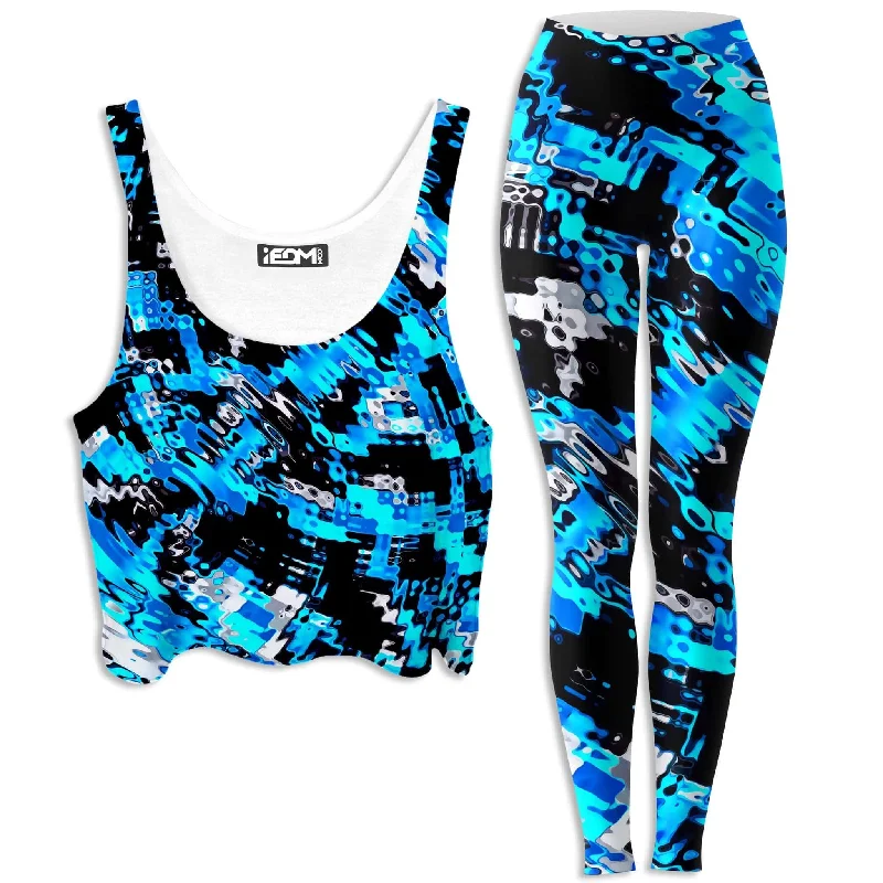 Aqua Rave Crop Top and Leggings Combo Rayon Velvet Corduroy