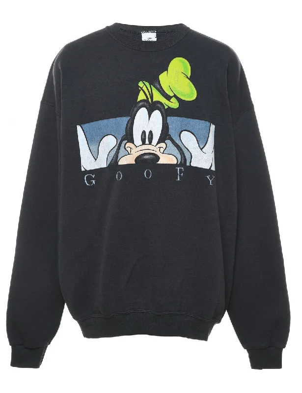 Goofy Design 1990s Cartoon Sweatshirt - XL Hoodie with Ribbed Neckline Snug Warm