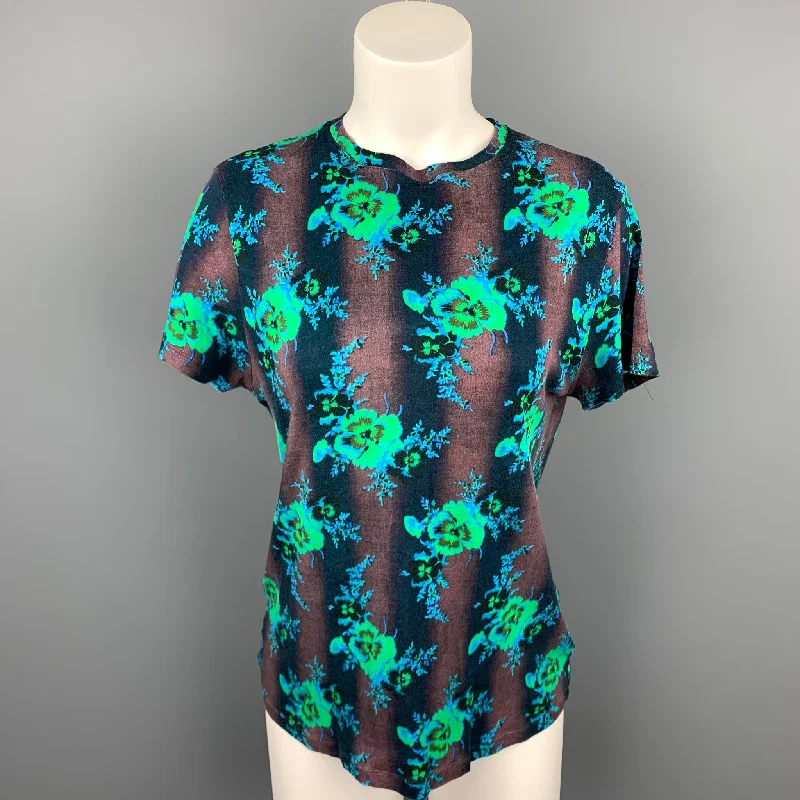 CHRISTOPHER KANE Size M Multi-Color Jersey Floral Cotton Short Sleeve Pullover Crew Neck Wool