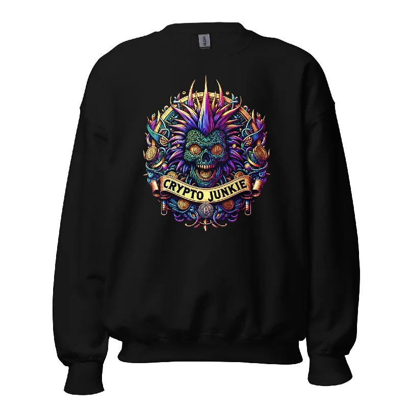 Bitcoin Punk Rock Skull Crypto Junkie Digital Asset Sweatshirt Long Sleeve Pullover Sabrina Neck Pullover
