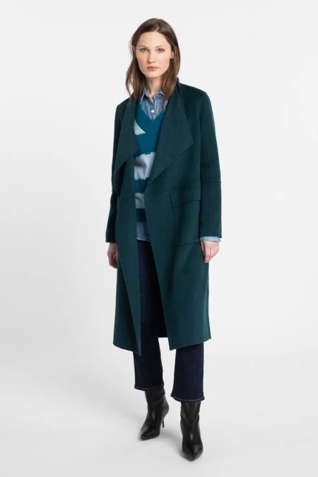 Kinross Cashmere Long Drape Front Coat Parka Anorak Hoodie