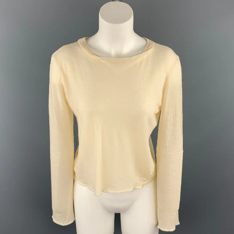 MAISON MARTIN MARGIELA Size M Beige Knitted Wool Pullover Gathered Sleeve Pullover