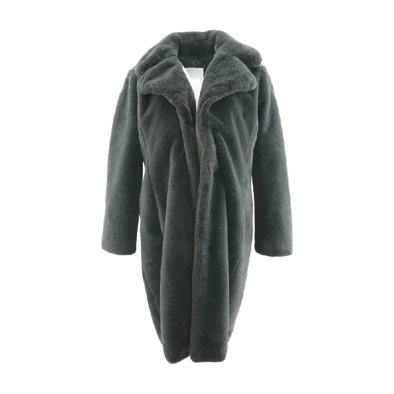 Black Solid Fur Coat Crew Neck V-Neck Boat Neck