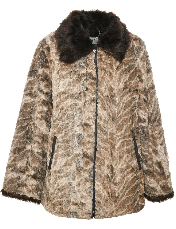 Brown Faux Fur Coat - L Trench Raincoat Windbreaker