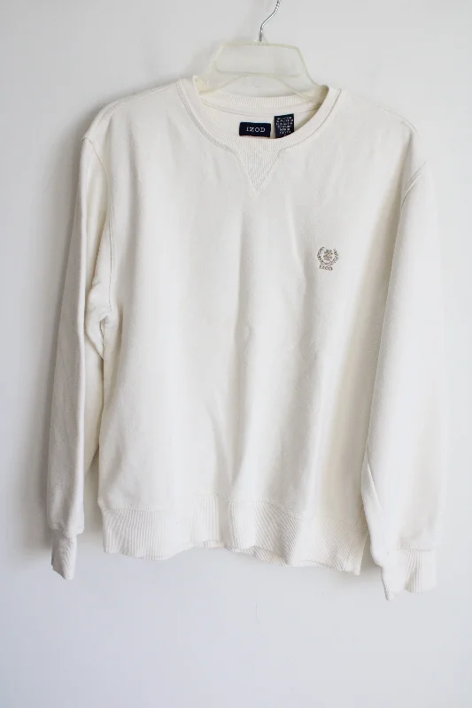 Izod Cream Cotton Blend Pullover Sweatshirt | S Leg Sleeve Comfort