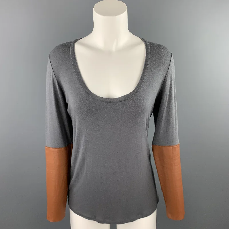 DULKINYS DAVIS Size M Grey Heather Color Block Jersey Scoop Neck Pullover Turtleneck Warm Pullover
