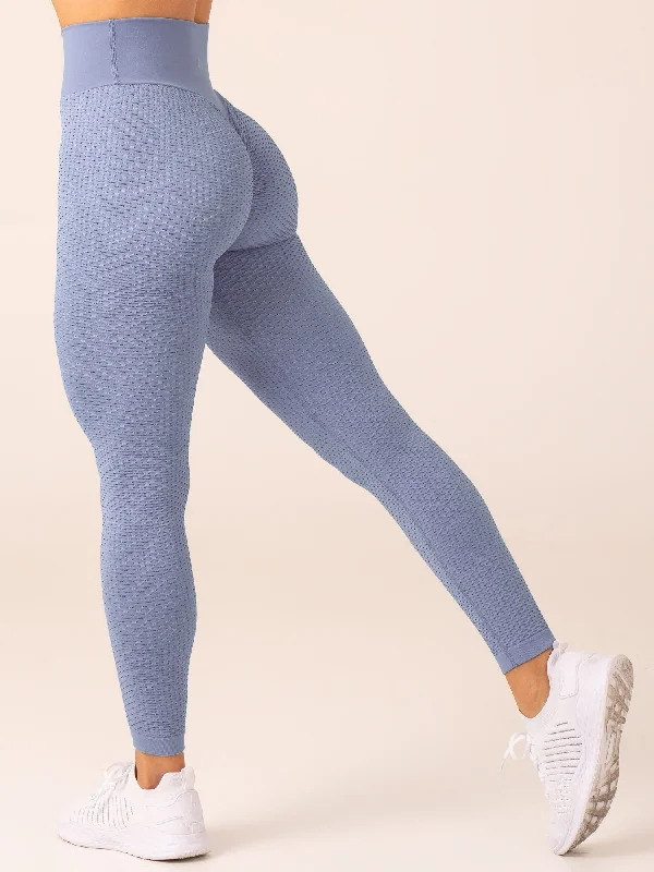 Honeycomb Scrunch Seamless Leggings - Steel Blue Fashionable Full-Length Active Leggings